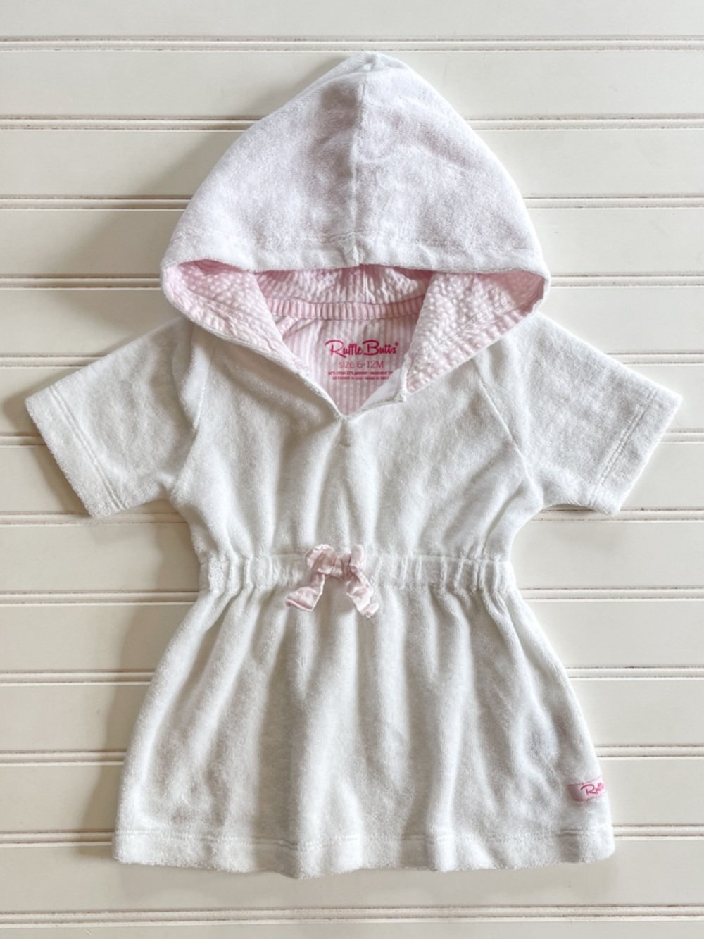 RUFFLE BUTTS VGUC White Terrycloth Hooded Swim Coverup Dress